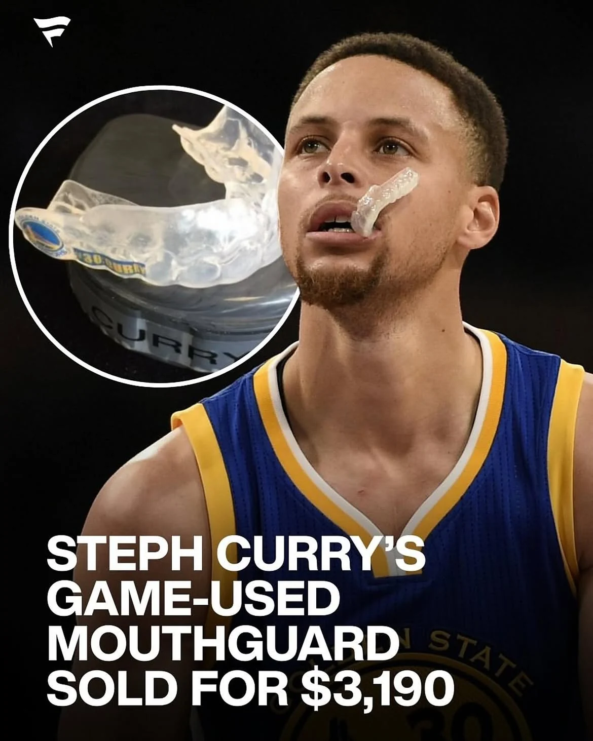 Stephen Curry mouthguard wearing reference with a clear product detail.