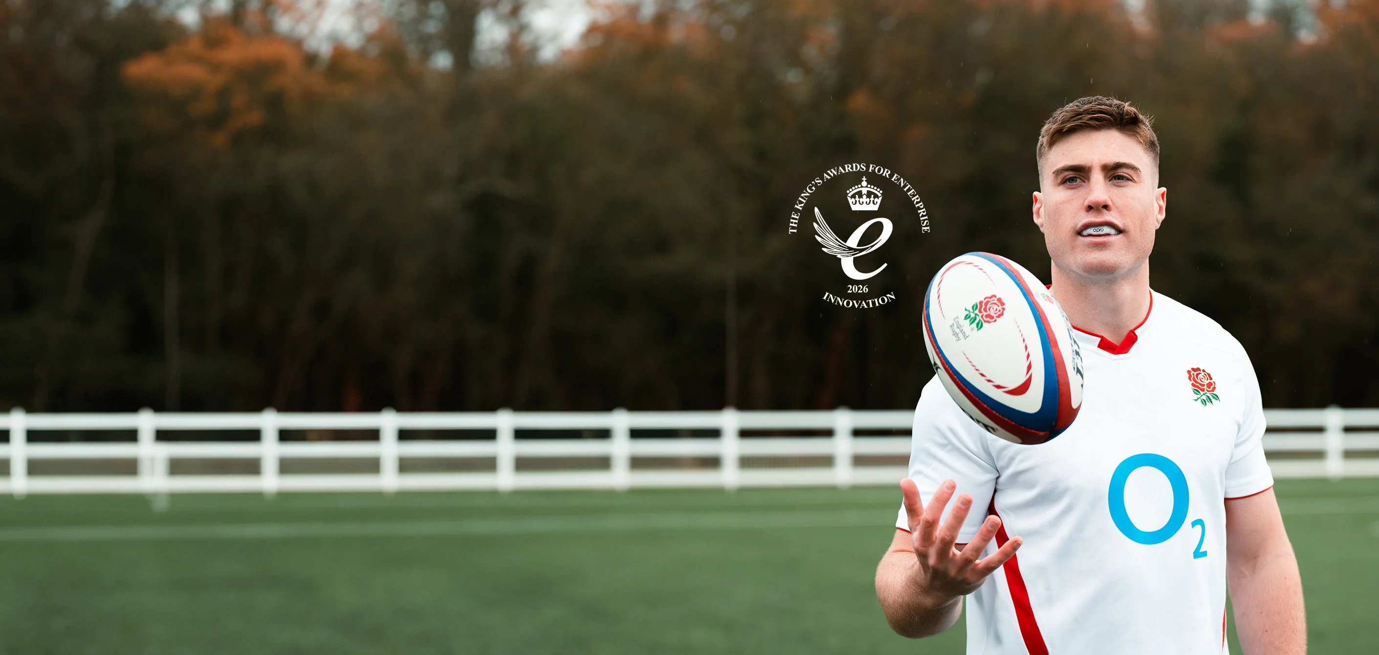 Rugby athlete wearing a visible mouthguard.