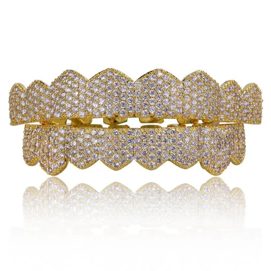Gold custom grillz product set.